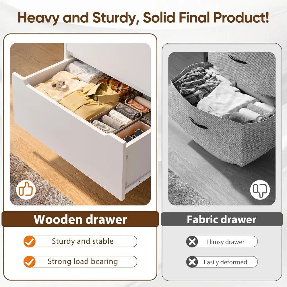 Dresser, Dresser for Bedroom, White Dresser with 6 Wood Large Drawers, Dressers & Chests of Drawers with Large Organizer