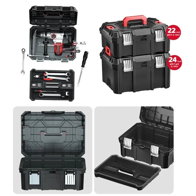 Multifunctional Large Capacity Tool Box Industrial Grade Shockproof Anti-fall Waterproof Toolbox Home Tool Storage Box 22/24inch