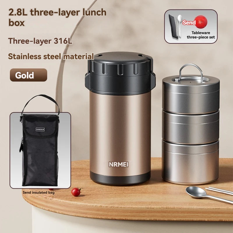 Stainless Steel Lunch Box, Large Capacity, Outdoor Portable Bento Box, Multi-Layer Thermal Food Storage Container, New Upgrade