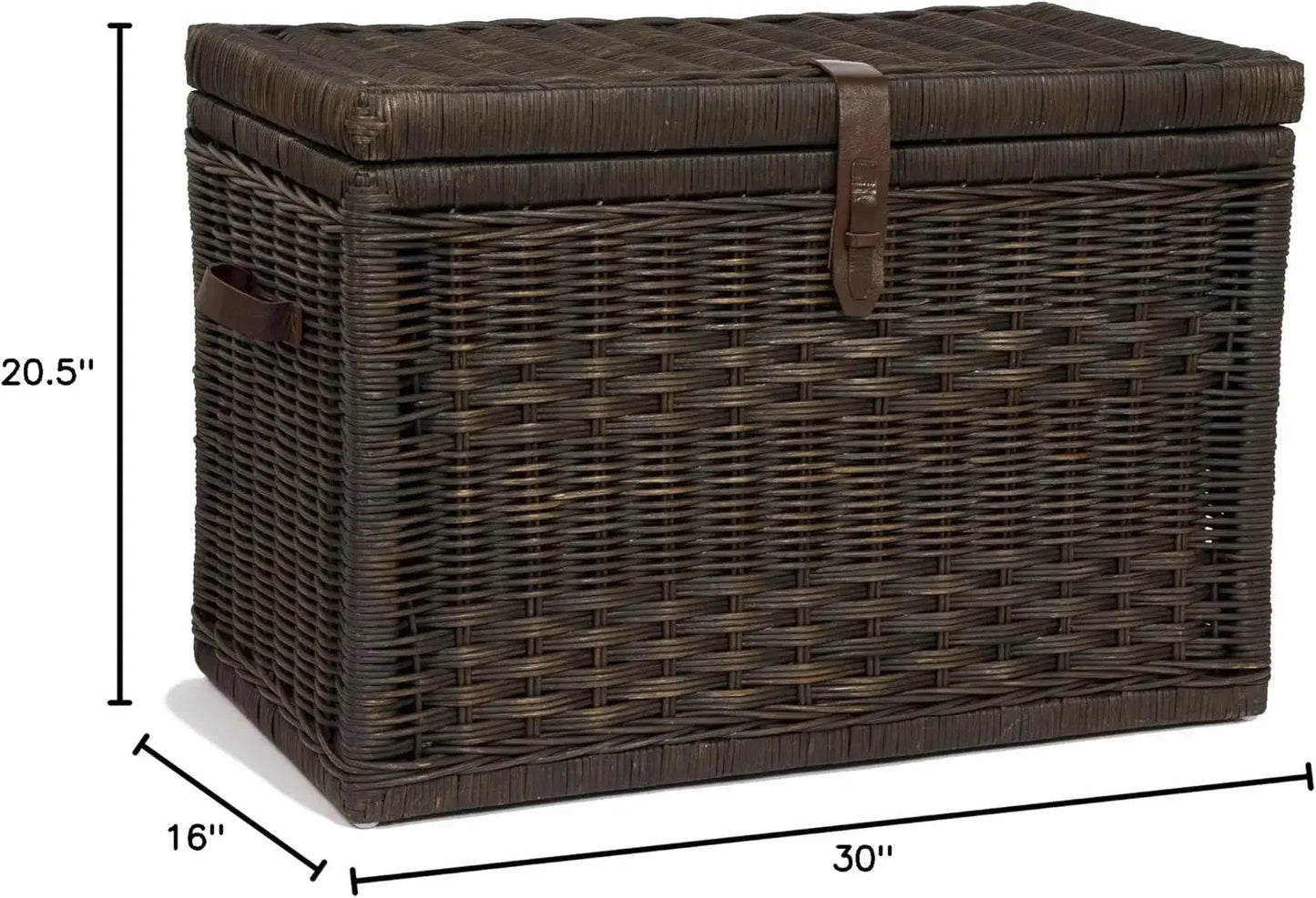Wicker Storage Trunk, Large, 30 in L x 16 in W x 20.5 in H, Antique Walnut Brown