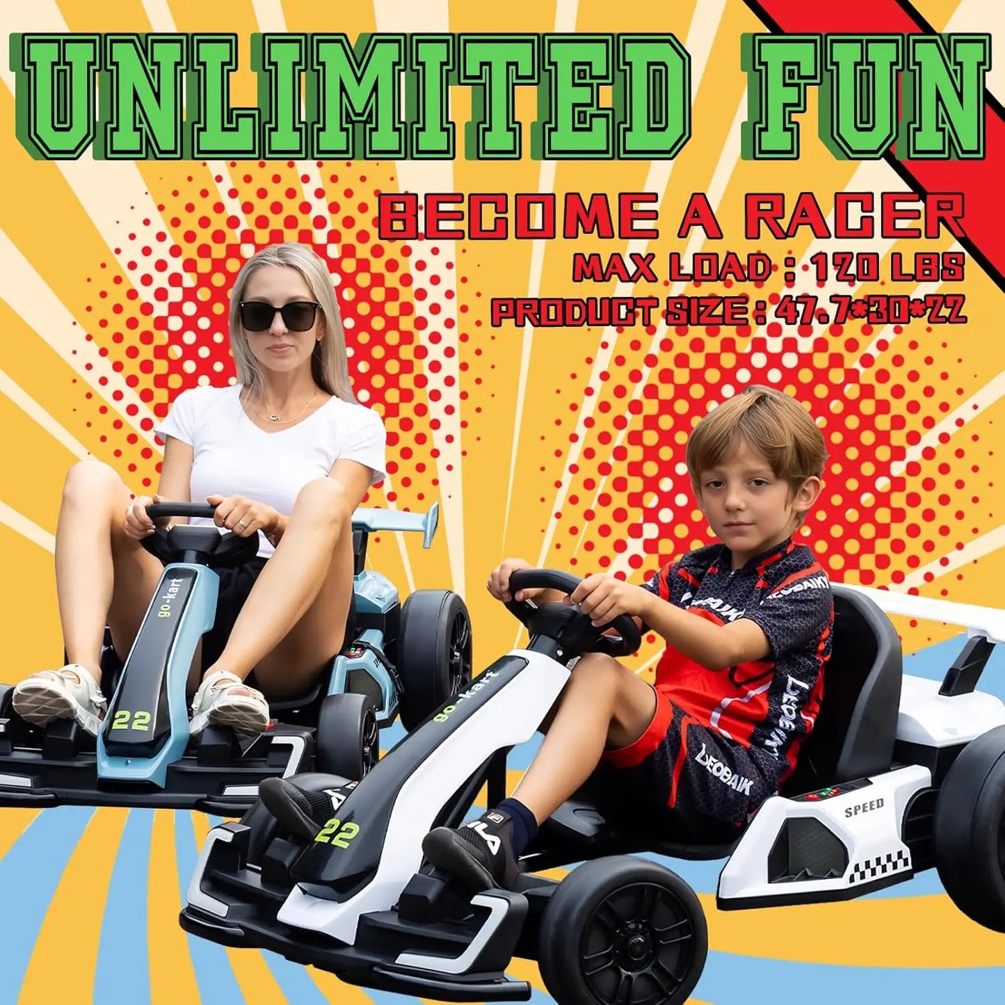 Go Kart electric drift kart car with adjustable seat, 24v outdoor ride on toy with 4 speed mode, Crazy Cart for kids 6-12 years