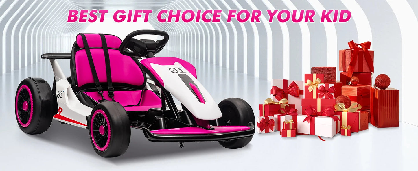 24V Ride On Go Kart,Child Electric Drift Go-Kart with Long-Lasting Battery,Electric Drift Kart Toy with Powerful Motor for