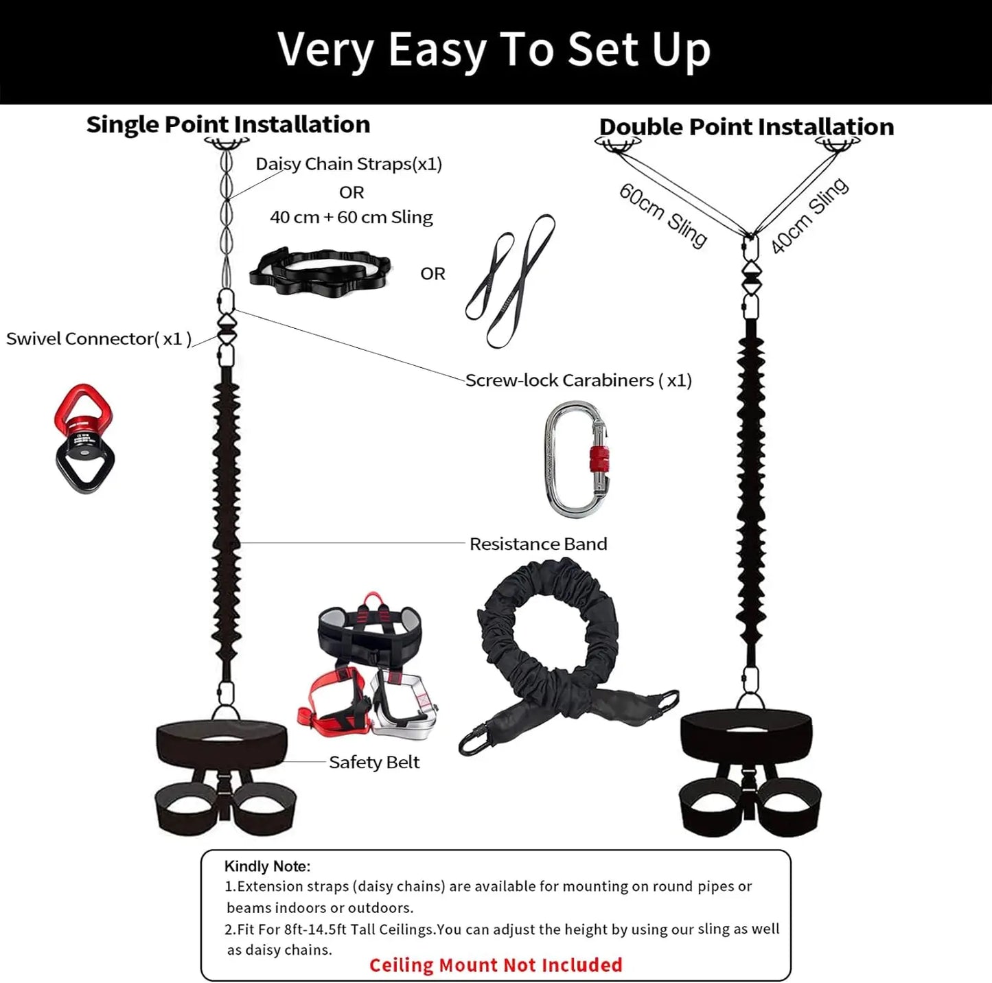 Bungee Fly Fitness Equipment Kit, Aerial Yoga Dance Training Apparatus, Aeelastico Bungee Fly, Suspended Trainer Pull Cord