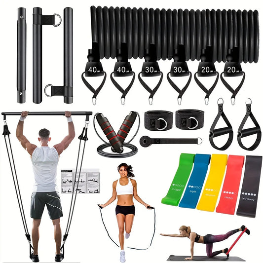 Pilates Bar Kit with Resistance Bands 3-Section Pilates Bar with Stackable Bands Workout Equipment for Legs Hip Waist and Arm