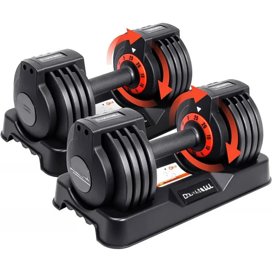 AQ25/55LB Pair Adjustable Dumbbells Set,5in1 Free Weights Dumbbell with Anti-Slip Metal Handle,Suitable for Home Gym Exe