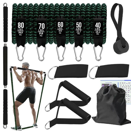 Detachable Workout Bar, Pilates Bar Kit with Resistance Bands Set 300LBS, Anti-breaking Bodybuilding Elastic Bands Fitness Stick