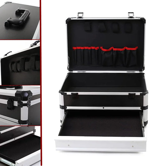 Hard Case Aluminum Alloy Tool Box Portable Tool Box Organizer Drawer Tool Storage Case Household Hardware Equipment Toolbox