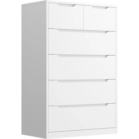 Dresser, Dresser for Bedroom, White Dresser with 6 Wood Large Drawers, Dressers & Chests of Drawers with Large Organizer