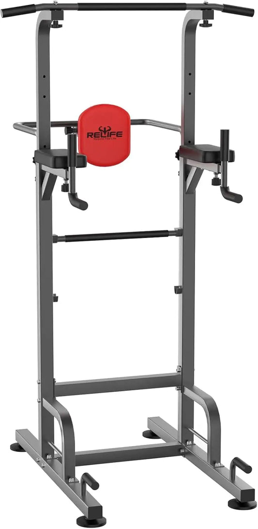 REBUILD YOUR LIFE Power Tower Pull Up Bar Station Workout Dip Station for Home Gym Strength Training Fitness Equipment Newer Ver