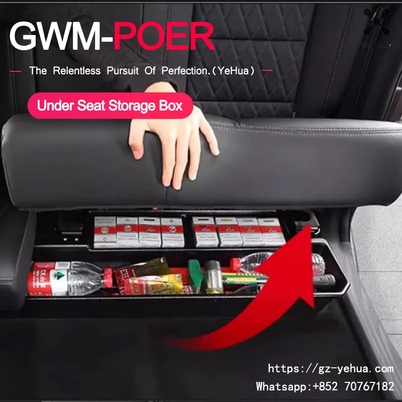 For Great Wall Poer Gwm 2019-2023 Under Seat Storage Box Case  Organizer Vehicle Underseat Drawer Holder
